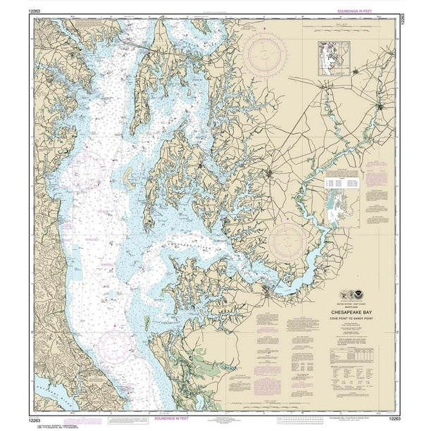 40.1 X 35.3 TRADITIONAL PAPER Chesapeake Bay Cove Point to Sandy Point Paradise Cay Publications NOAA Chart 12263